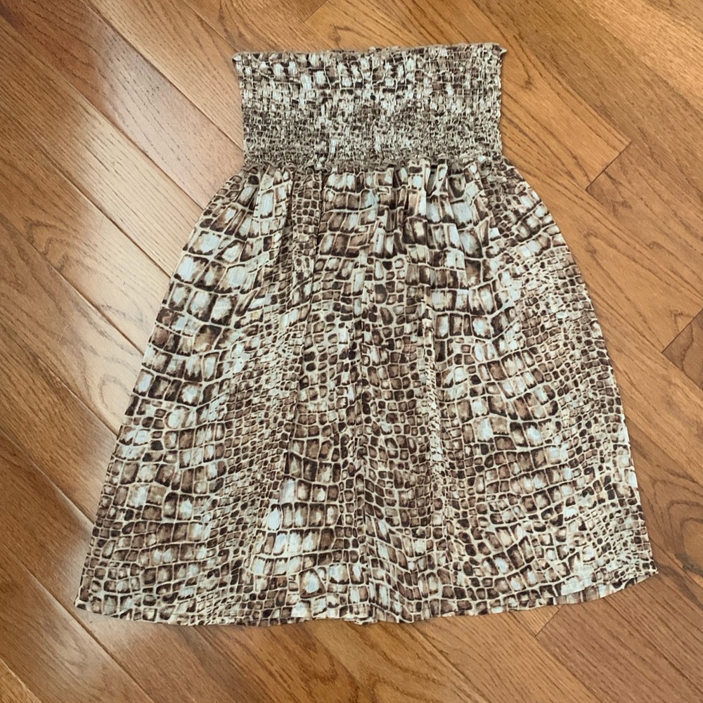 La Blanca Brown Cream Smocked Swim Coverup Skirt
